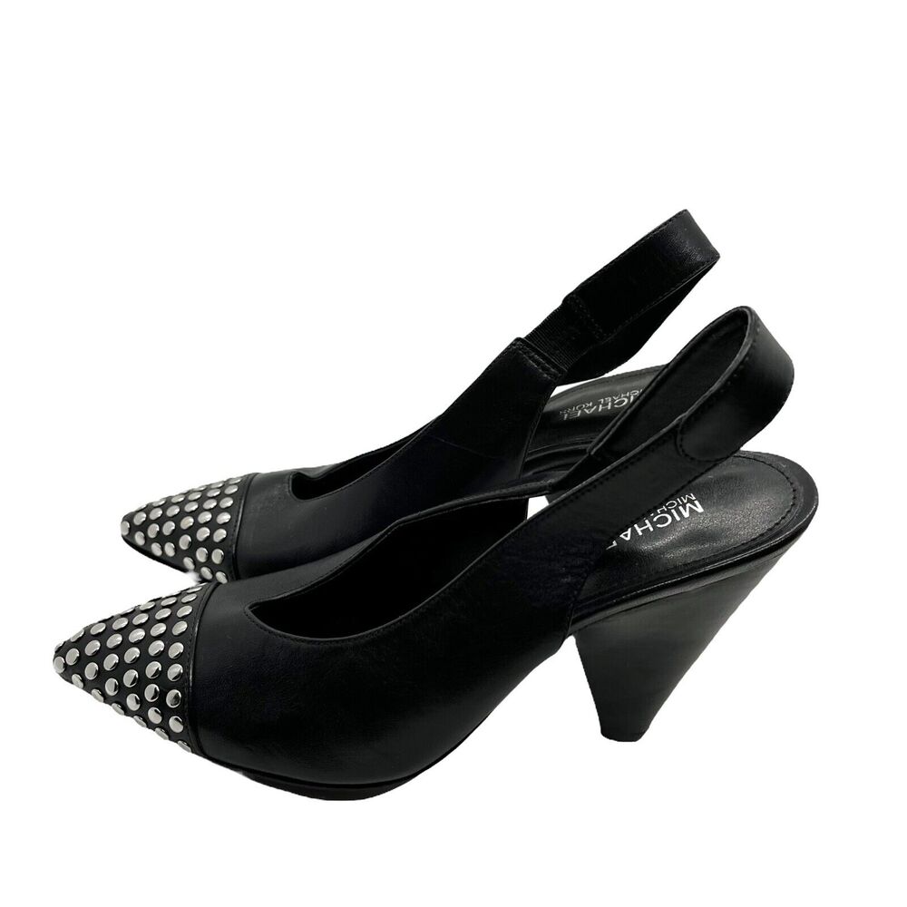 Michael Kors Slingback Heels Womens Gemma Black Flat Silver Tone Studded Size 5M - Picture 4 of 16
